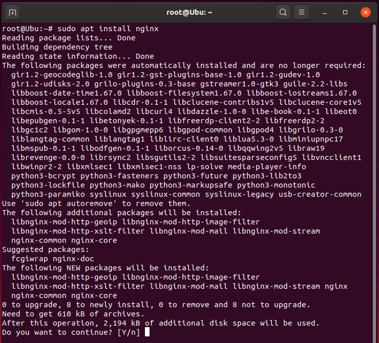 apt install nginx completing on Ubuntu