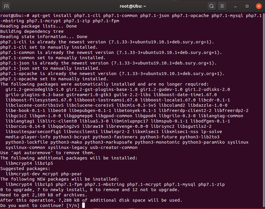 apt installing common php7.1 modules and php7.1-fpm