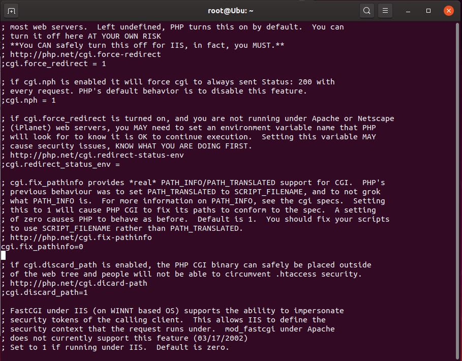php.ini with cgi.fix_pathinfo set to 0
