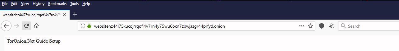 Tor Browser displaying a test page at a .onion address